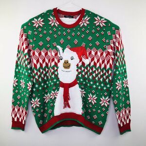 33 Degrees Men's XL Ugly Christmas Sweater LLama Santa Hat Green Red NWT